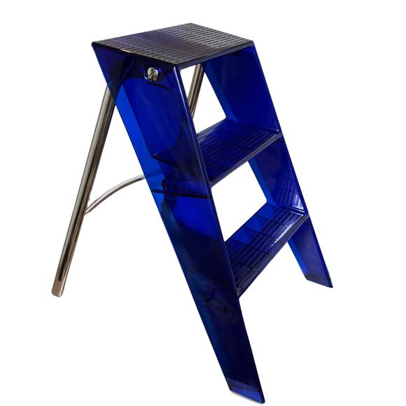 Kartell Upper Step Ladder Cobalt Blue Alberto Meda Design Chrome Legs - Picture 1 of 6